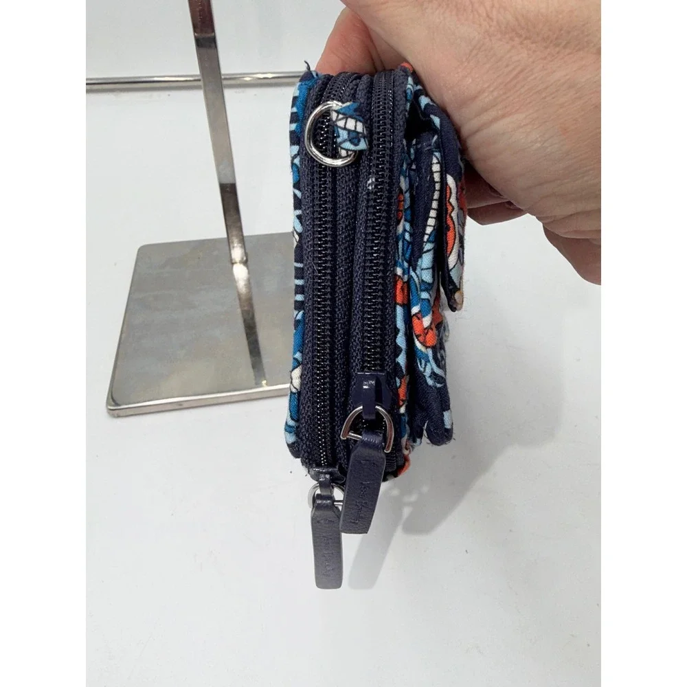 Vera Bradley Marrakesh RFID All In One Crossbody Wallet Blue Orange Paisley - Picture 2 of 8